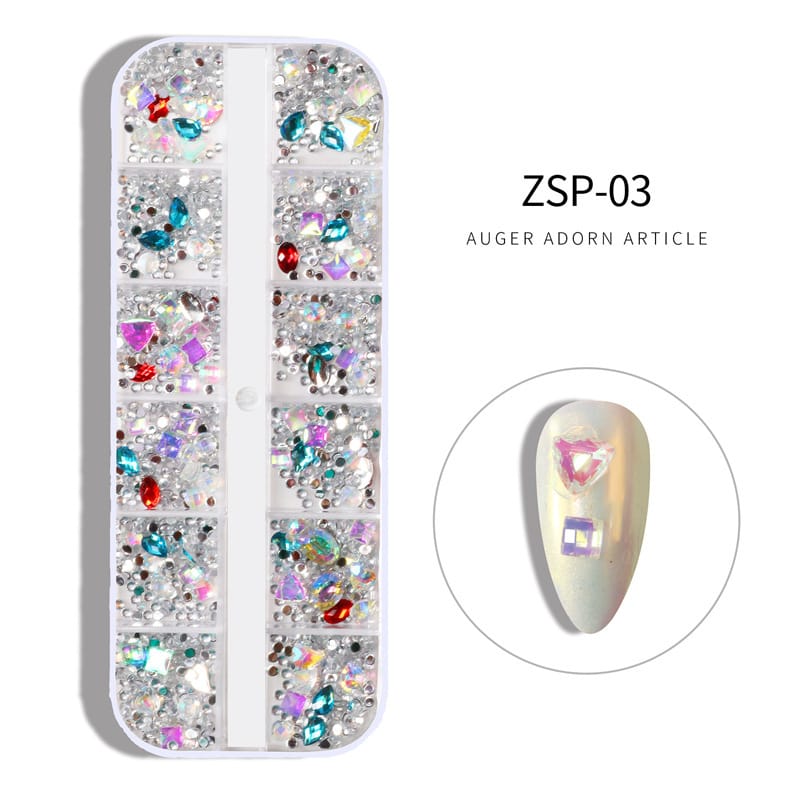 ZSP 12 Grid Nail Art Rhinestone Stone Box Mask Queen Nepal