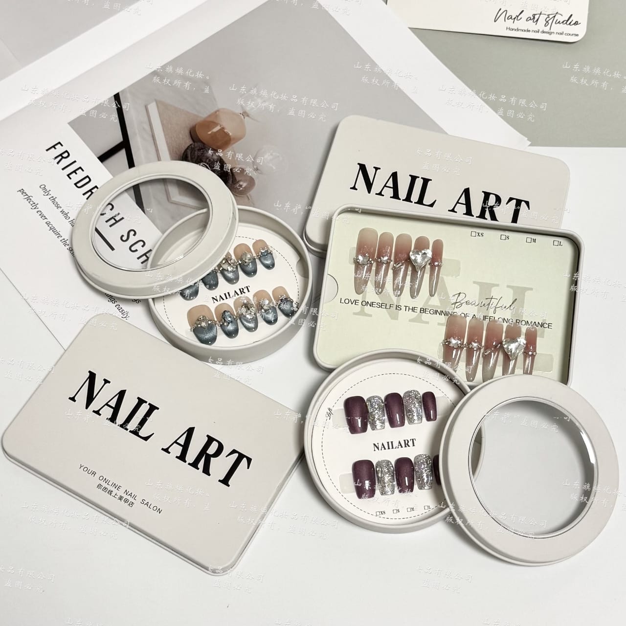 Round Shape Press On Nails Box with Label Card Mask Queen Nepal