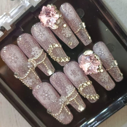 Press On Nail Long Christmas Design L050 Easy Beauty Nepal