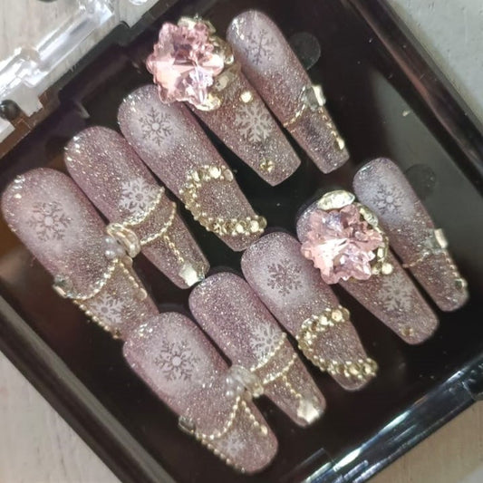 Press On Nail Long Christmas Design L050 Easy Beauty Nepal