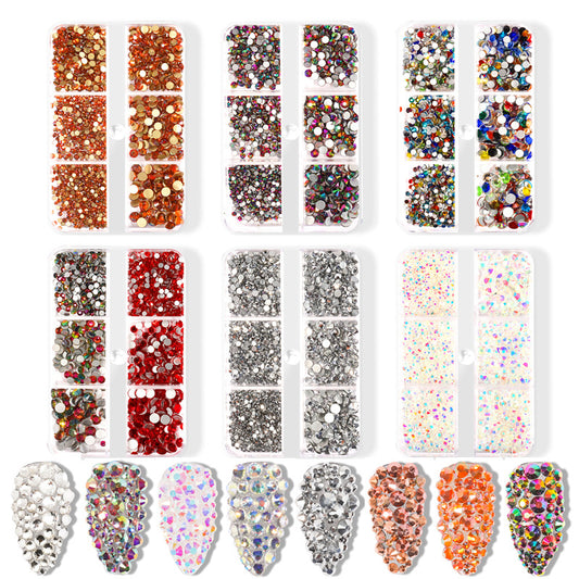 Mixed Sizes 6 Grid Box Nail Art Stone FlatBack Rhinestones Mask Queen Nepal