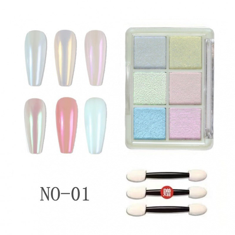 Nail Ornament 6 - Colors White Pearl Chrome Nail Powder Set Mask Queen Nepal