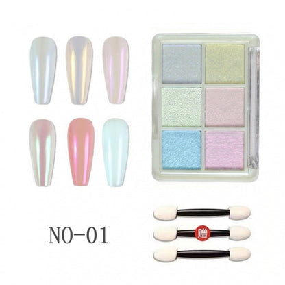 Nail Ornament 6 - Colors White Pearl Chrome Nail Powder Set Mask Queen Nepal