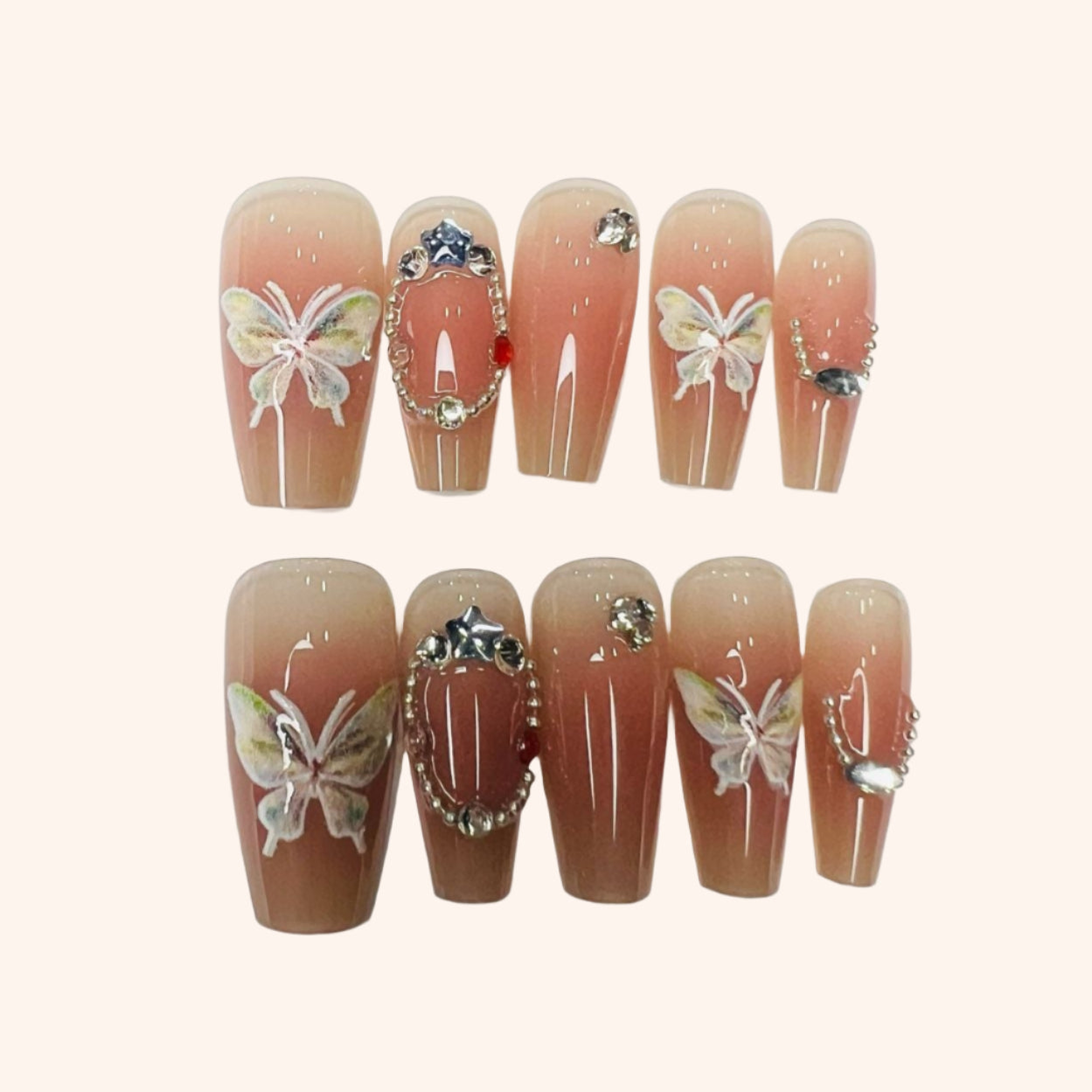 Y015 Press On Nails Long Coffin Shape Easy Beauty Nepal