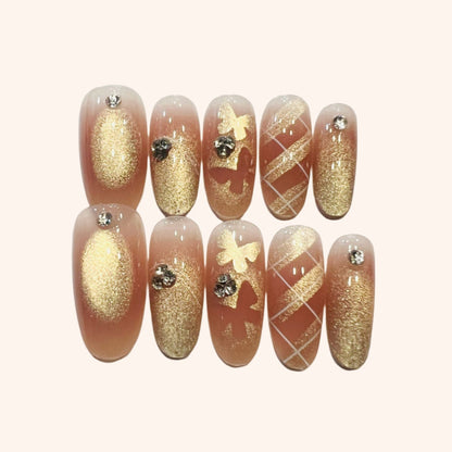 Y017 Press On Nails Round Oval Shape Easy Beauty Nepal