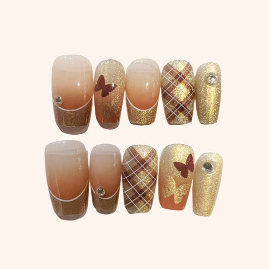 Y023 Press On Nails Short Coffin Shape Easy Beauty Nepal