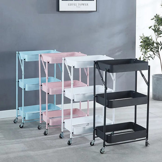 3 layer shelves foldable metal shelf rack mobile storage organizer shelving unit Mask Queen Nepal