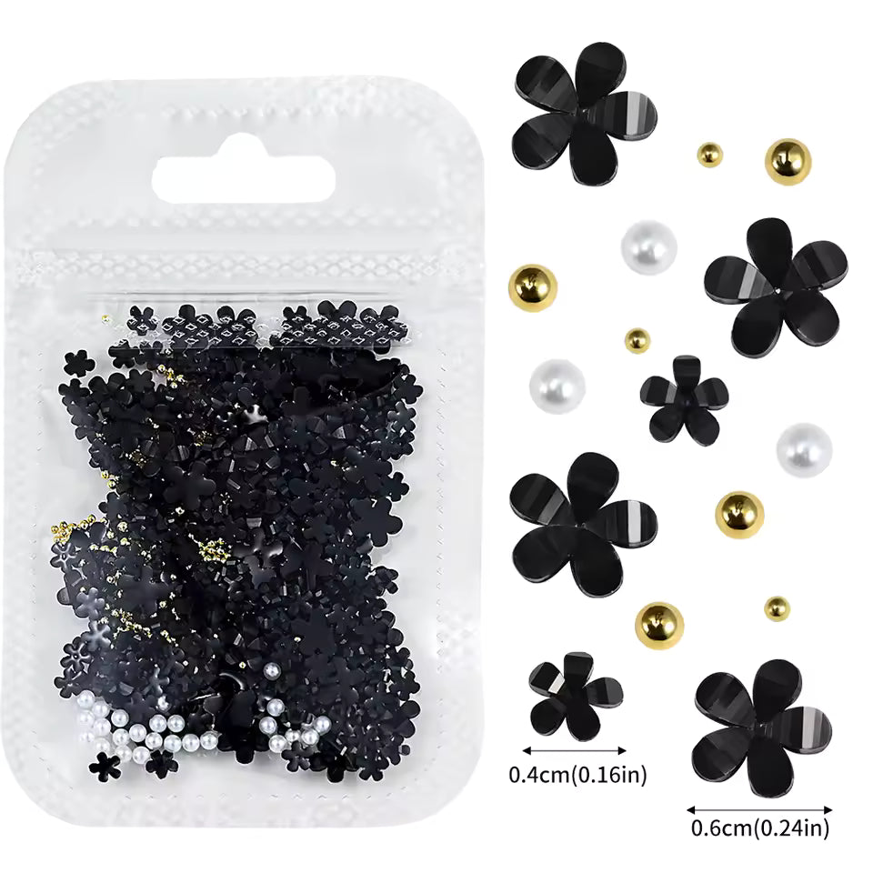 Flower Nail Art Rhinestones 3D Mixed Pearl Gold Beads Mask Queen Nepal