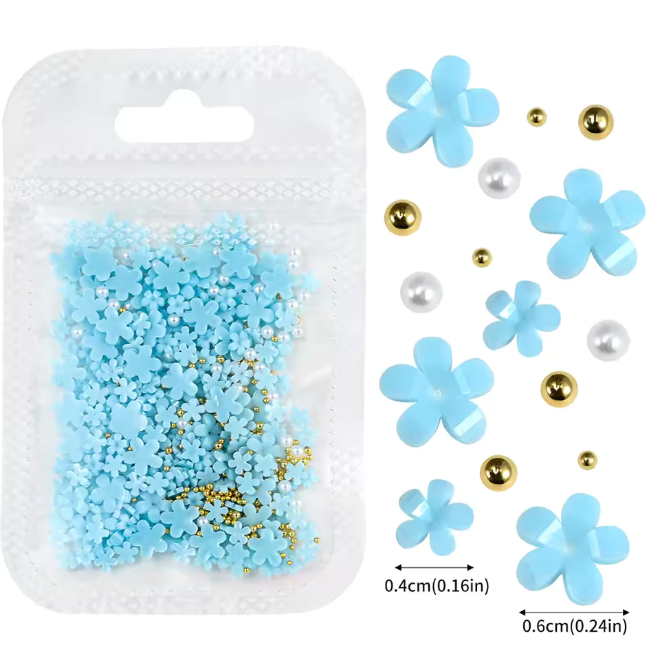 Flower Nail Art Rhinestones 3D Mixed Pearl Gold Beads Mask Queen Nepal