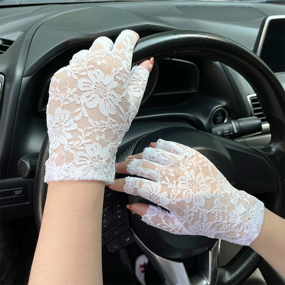 Lace Gloves, Fingerless, Women's Gloves, UV Protection, Summer, Stylish, Floral Pattern, Thin, Short, Gloves, Sunscreen, UV Protection, Bicycle, Driving, Wedding, Brides Mask Queen Nepal