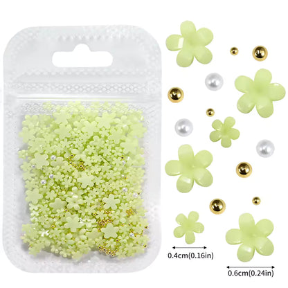 Flower Nail Art Rhinestones 3D Mixed Pearl Gold Beads Mask Queen Nepal