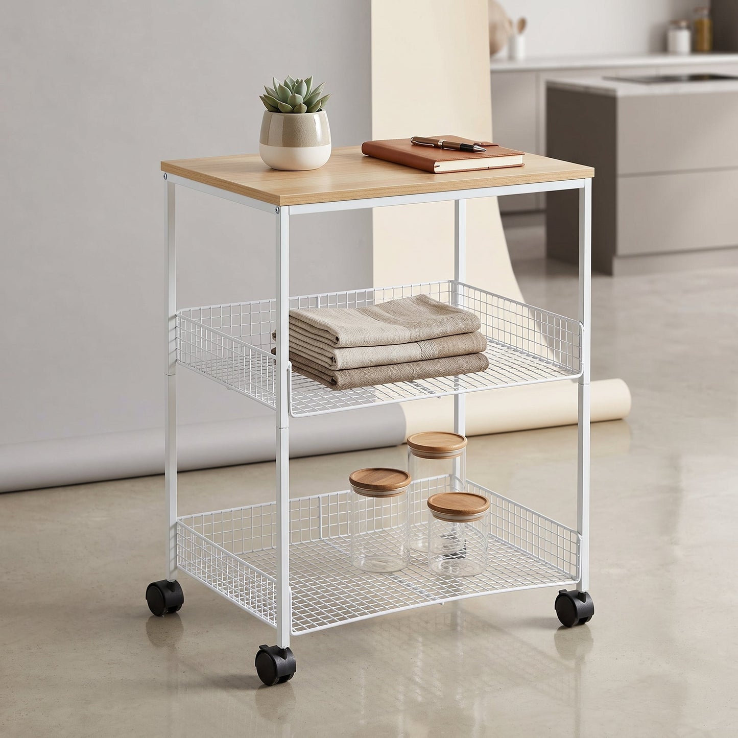 Multi-layer Wooden Table Top Storage Trolley Mask Queen Nepal