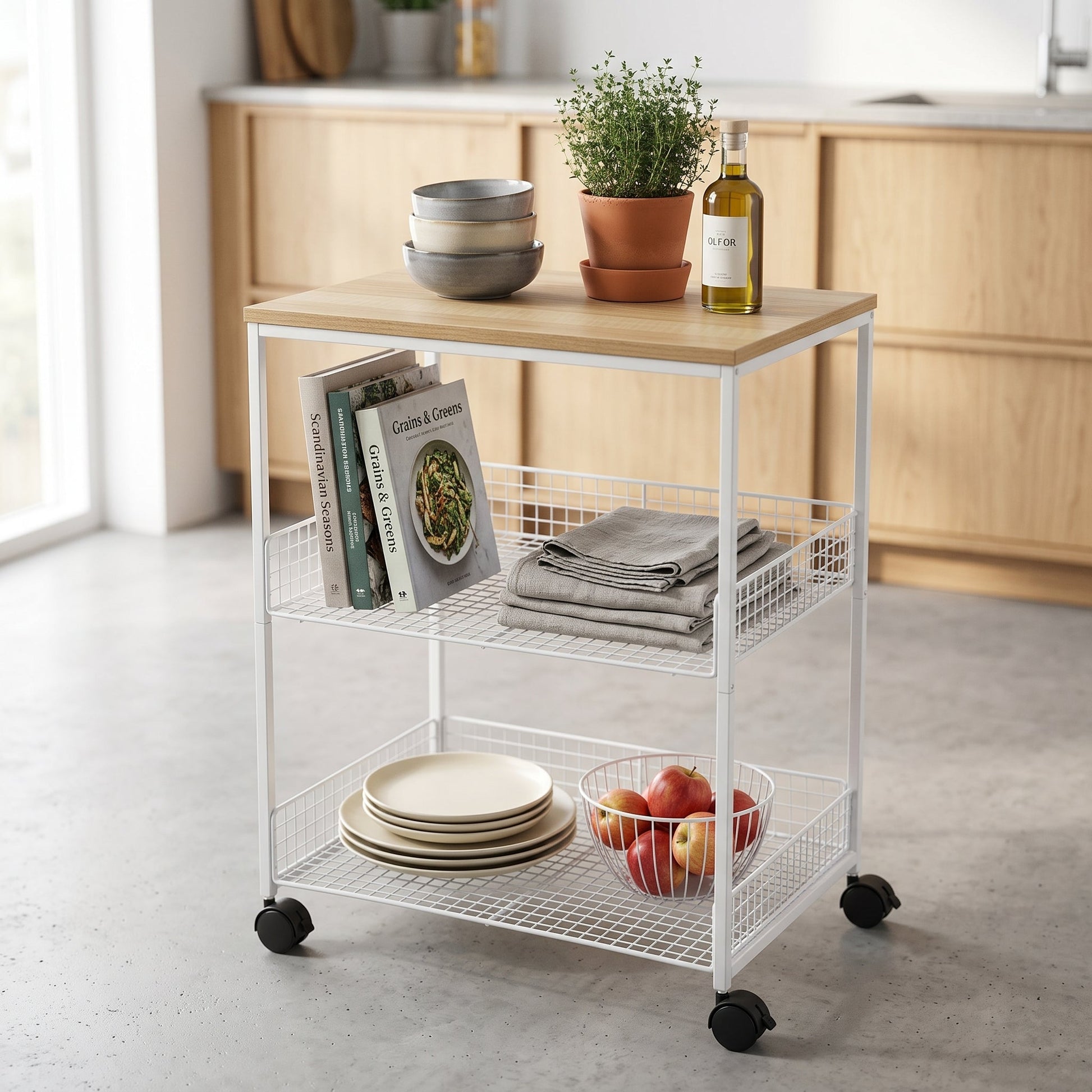 Multi-layer Wooden Table Top Storage Trolley Mask Queen Nepal