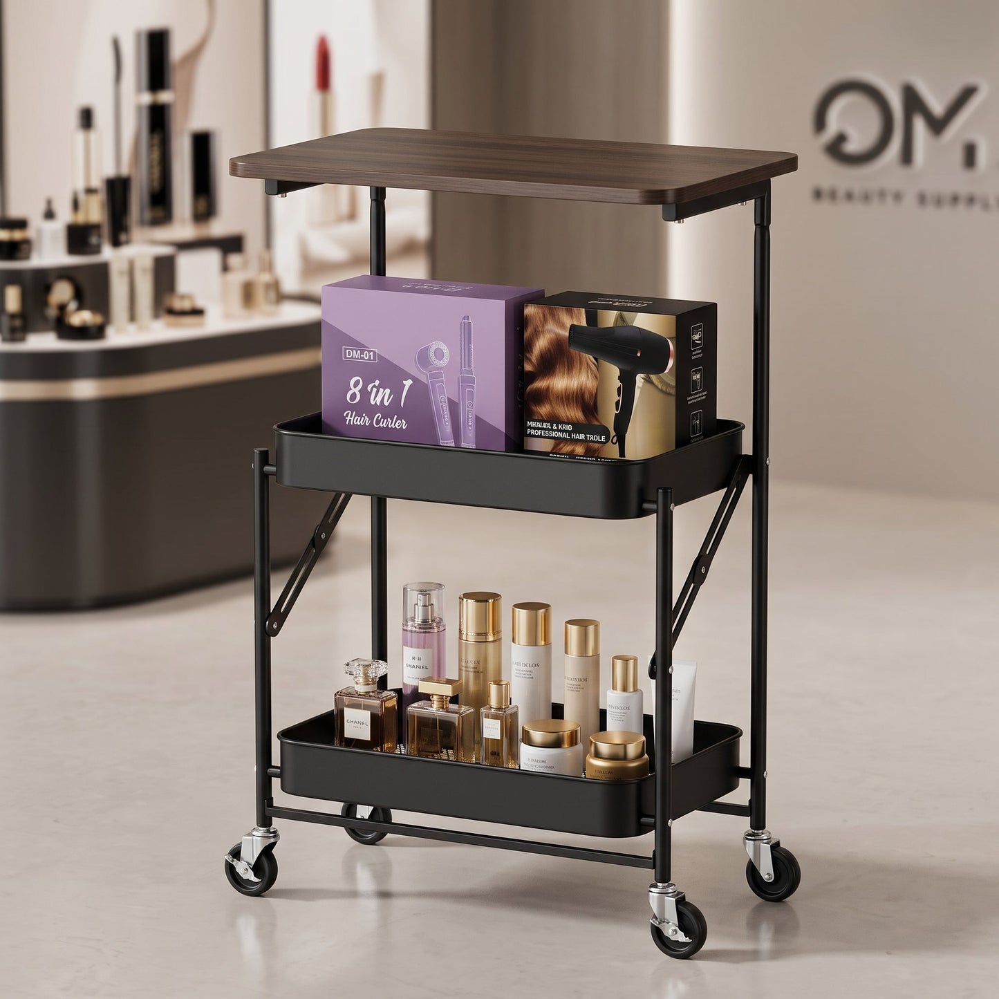 Utility Cart With Wooden Table Top Storage Trolley Mask Queen Nepal