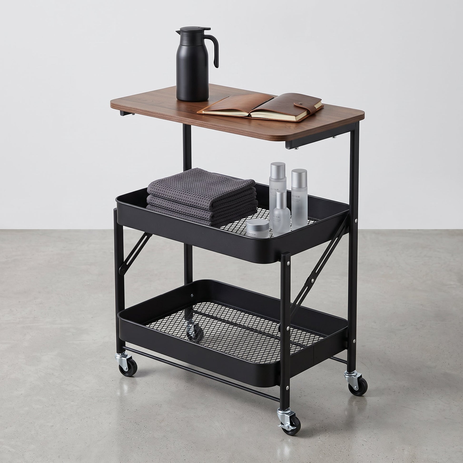 Utility Cart With Wooden Table Top Storage Trolley Mask Queen Nepal