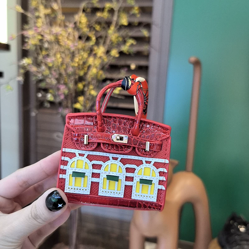 Top Grain Leather Mini Bag Charm Keyring Easy Beauty Nepal