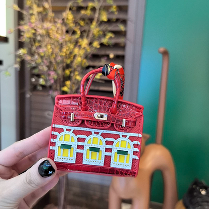 Top Grain Leather Mini Bag Charm Keyring Easy Beauty Nepal