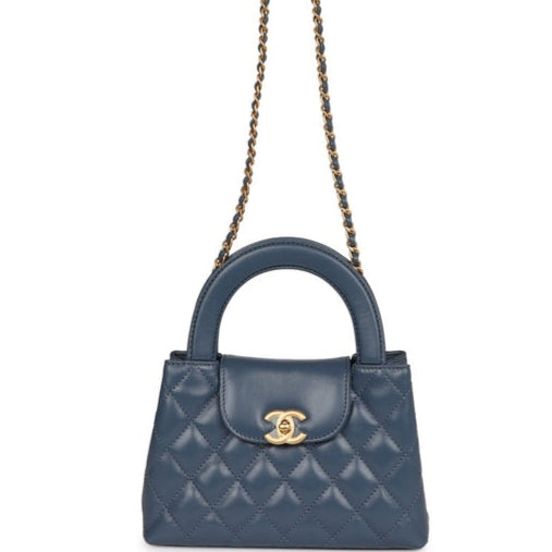 Chanel Small Kelly Shopper Blue Shiny Aged Calfskin Brushed Gold Hardware Mask Queen Nepal