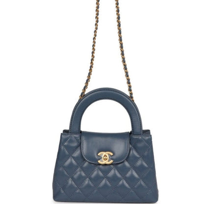 Chanel Small Kelly Shopper Blue Shiny Aged Calfskin Brushed Gold Hardware Mask Queen Nepal