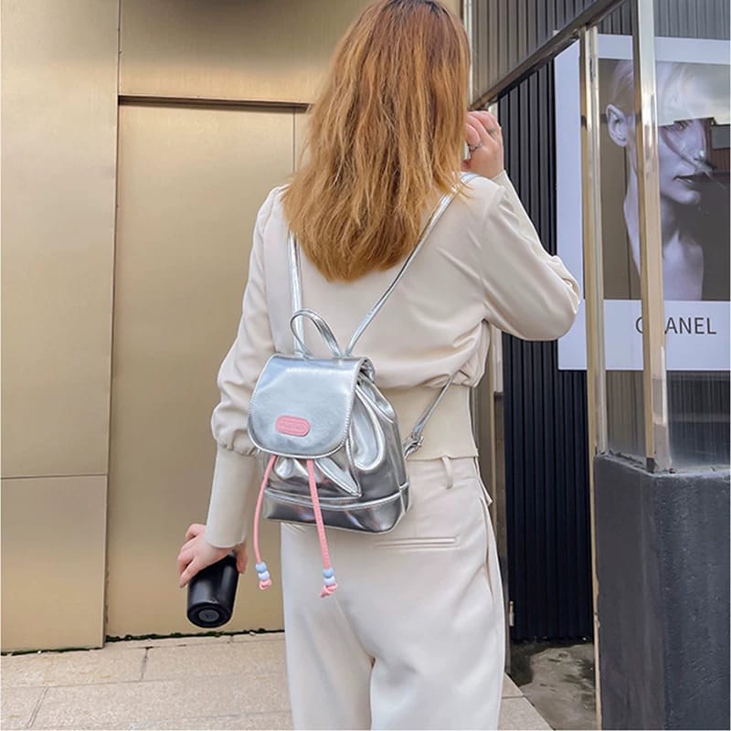 GUDIOR Silver Drawstring Backpack Shoulder Bag Easy Beauty Nepal