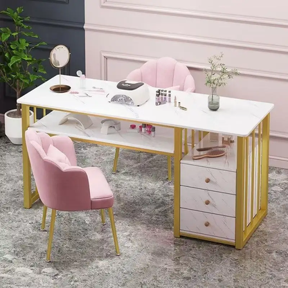 Ins Style Marble Grain Manicure Table Golden Frame with Drawes 100cm Mask Queen Nepal