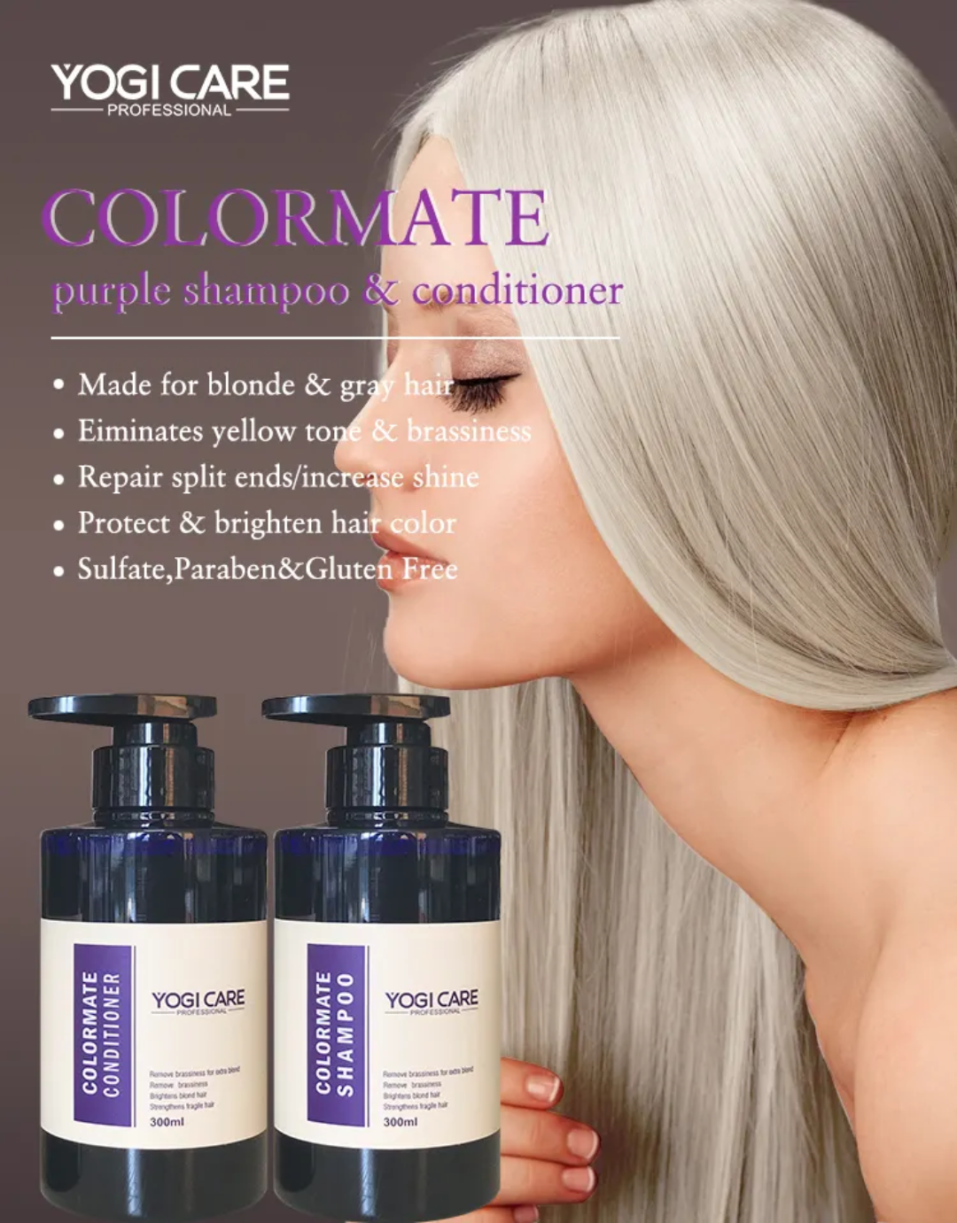 YOGI CARE Purple Shampoo & Conditioner 300ml Mask Queen Nepal