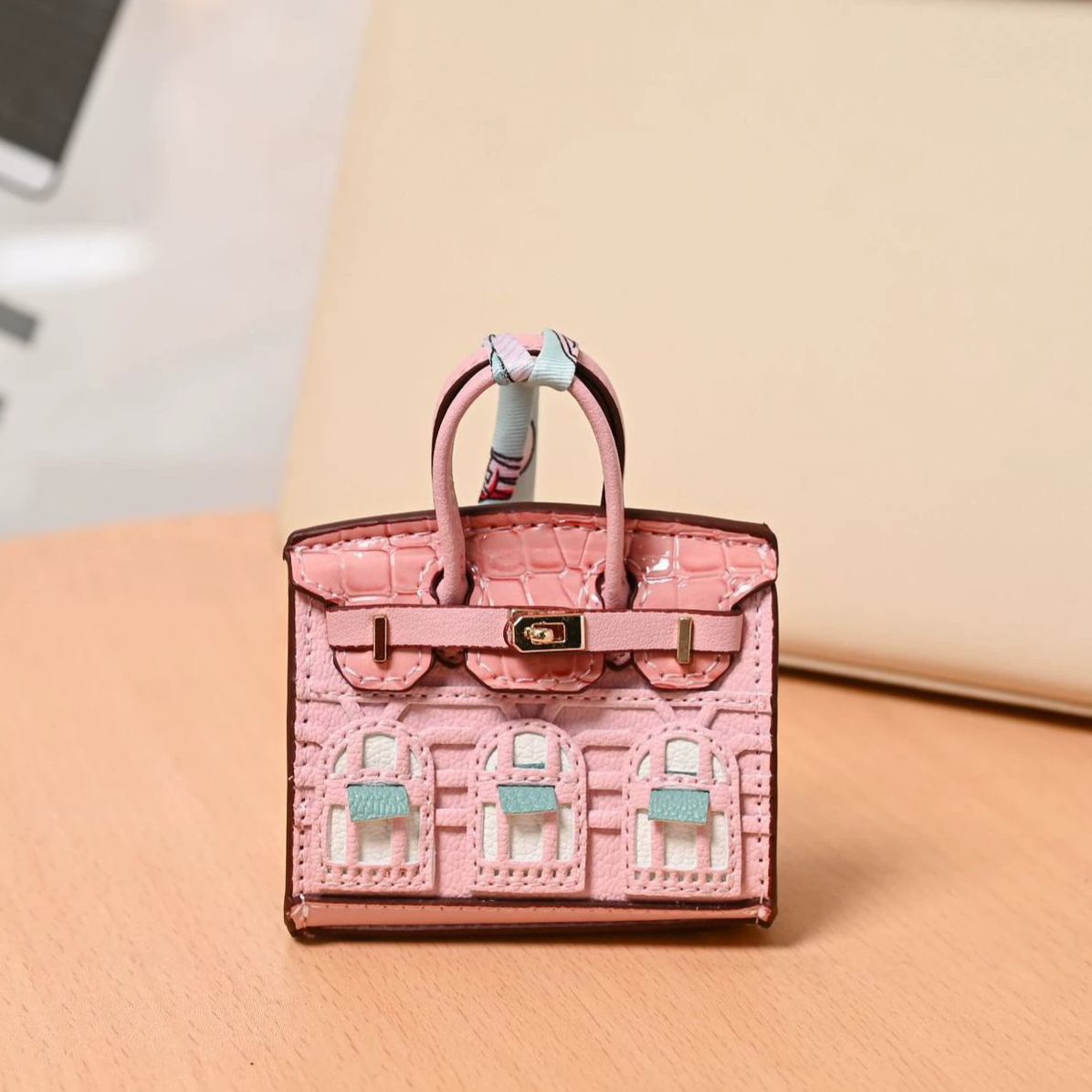 Top Grain Leather Mini Bag Charm Keyring Easy Beauty Nepal