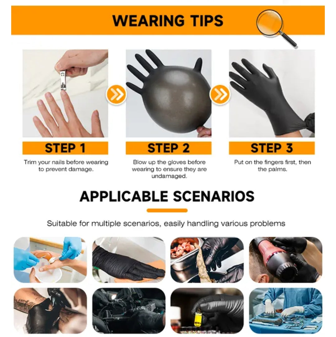 ANBOSON Disposable Black Nitrile Gloves no dust 50Pcs Mask Queen Nepal