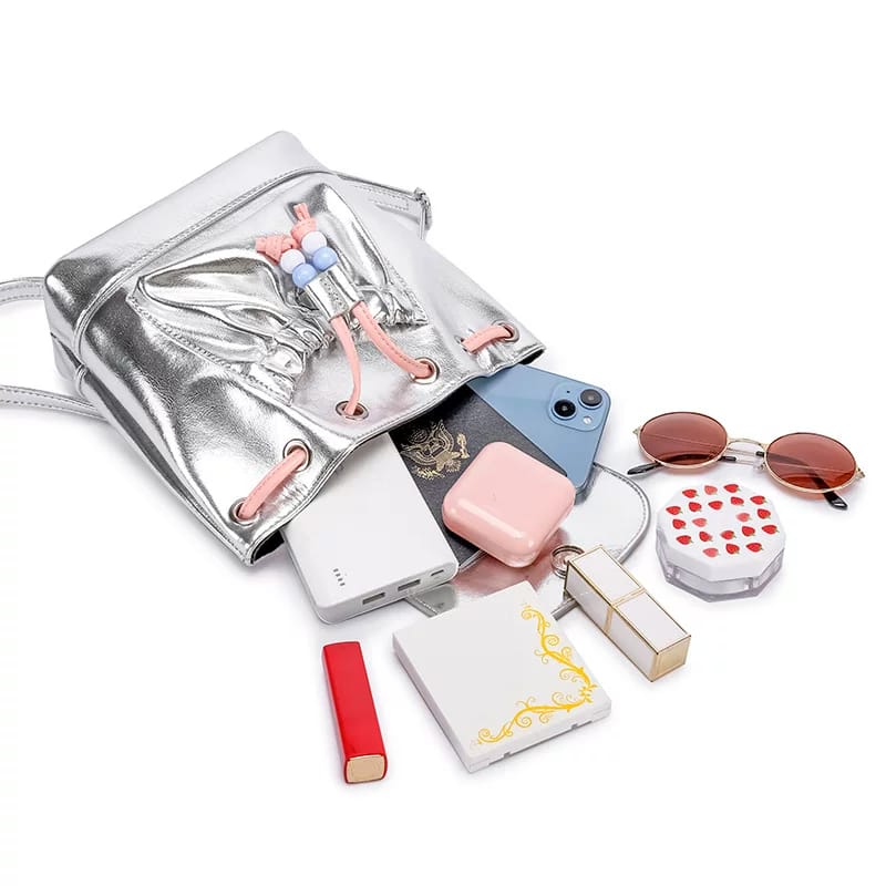 GUDIOR Silver Drawstring Backpack Shoulder Bag Easy Beauty Nepal