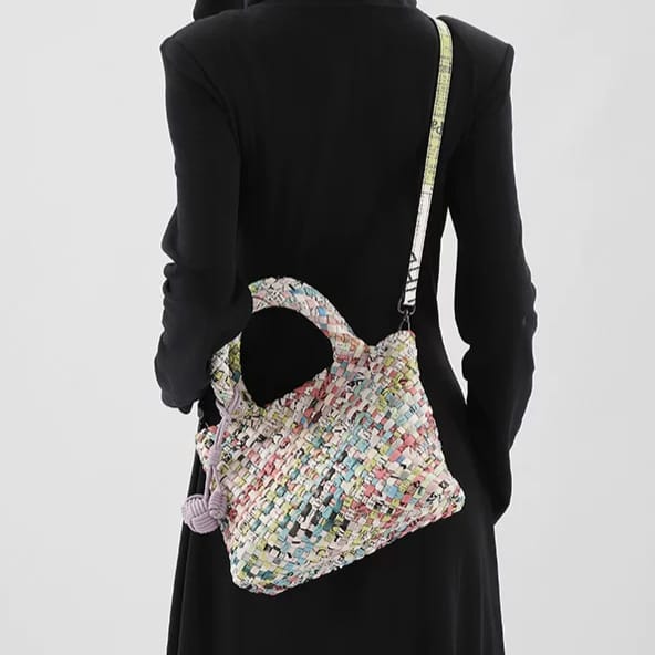 Multicolor Fringed Woven Raffia Shoulder Bag Easy Beauty Nepal