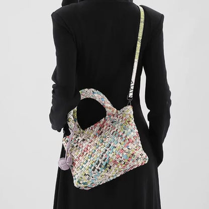 Multicolor Fringed Woven Raffia Shoulder Bag Easy Beauty Nepal