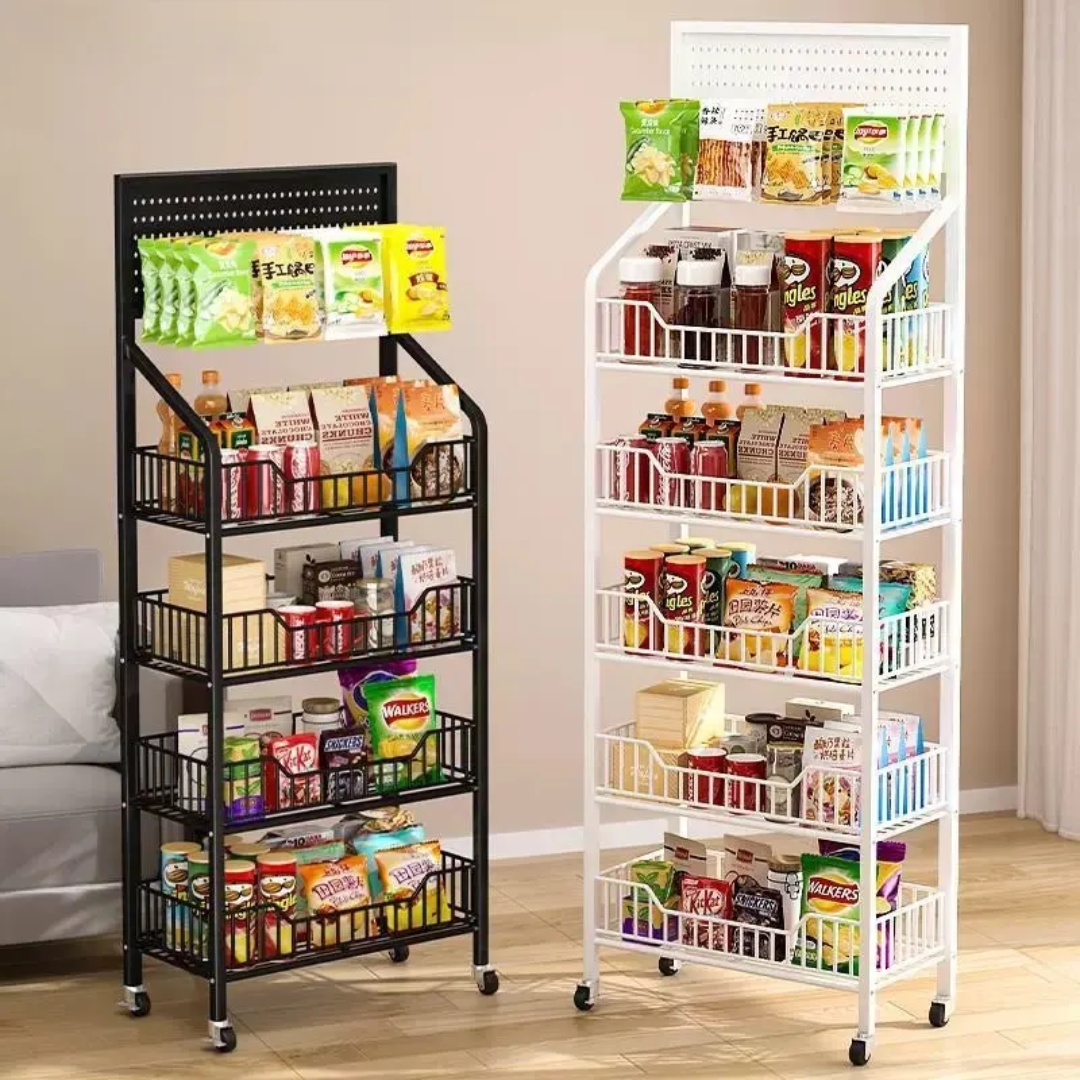 Multi-Tier Retail Display Rack with Wheels & Hooks — Store Checkout Merchandise Stand Mask Queen Nepal
