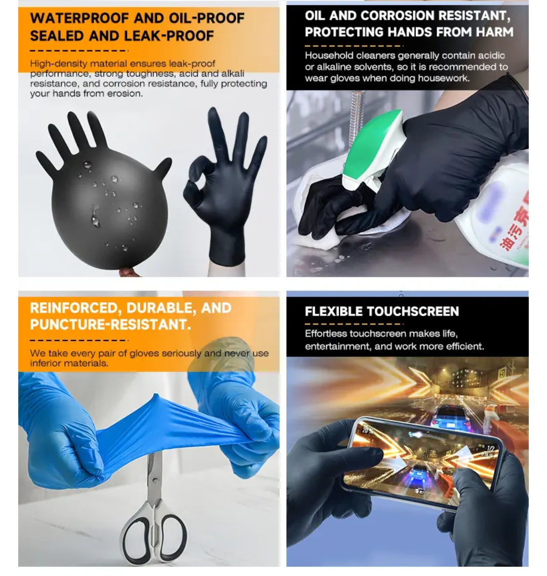 ANBOSON Disposable Black Nitrile Gloves no dust 50Pcs Mask Queen Nepal