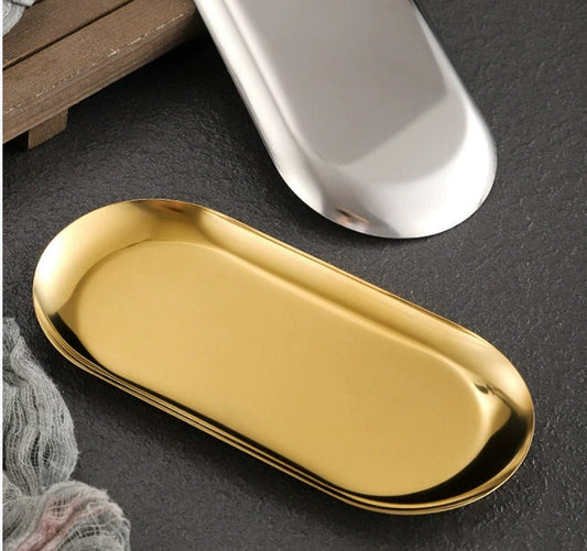 Oval Golden & Silver Stainless Steel Decorative Tray Mask Queen Nepal
