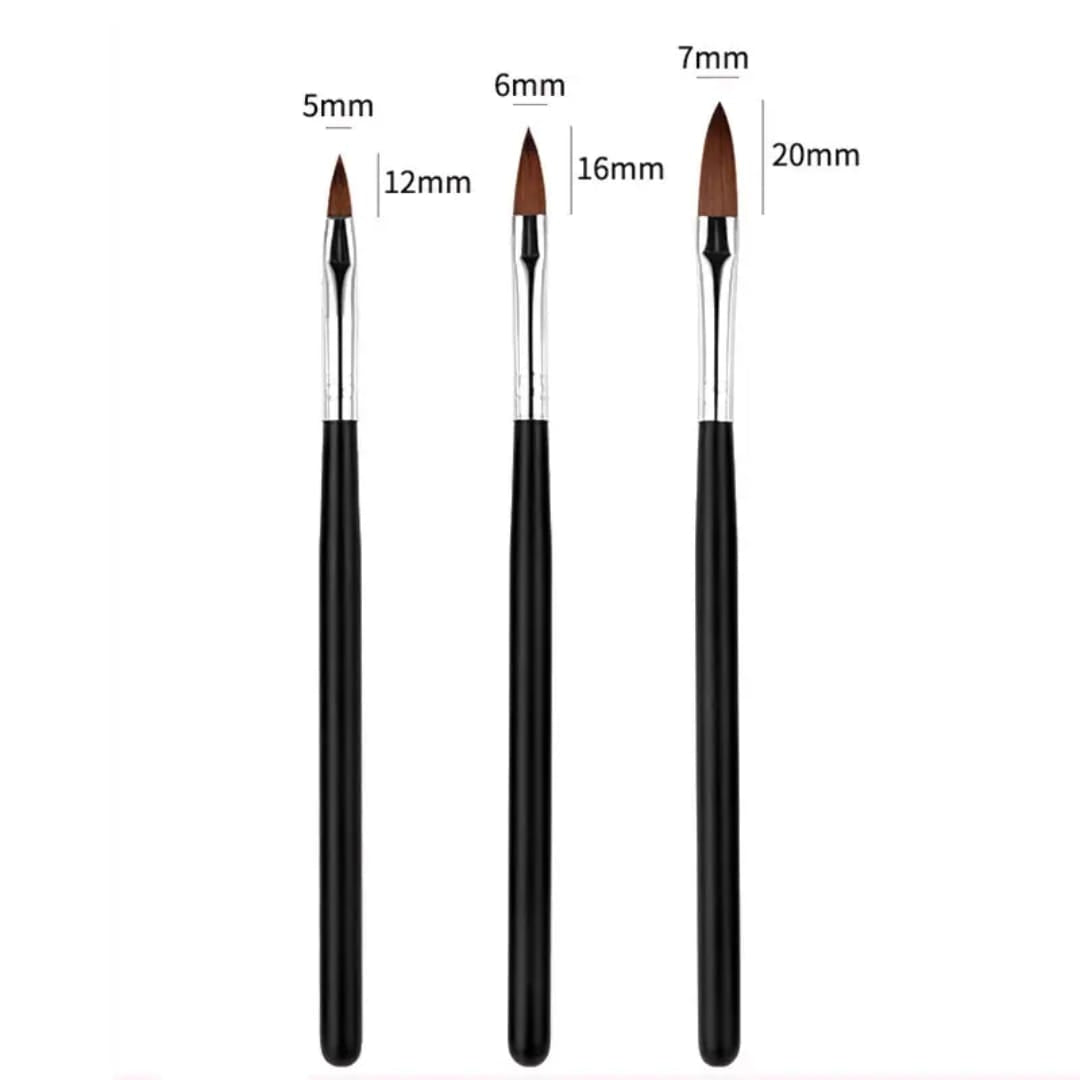 3Pcs Natural Bristles & Light Sturdy Crystal Body Nail Art Acrylic Brush Set Mask Queen Nepal