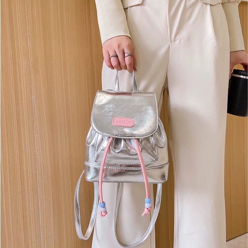 GUDIOR Silver Drawstring Backpack Shoulder Bag Easy Beauty Nepal