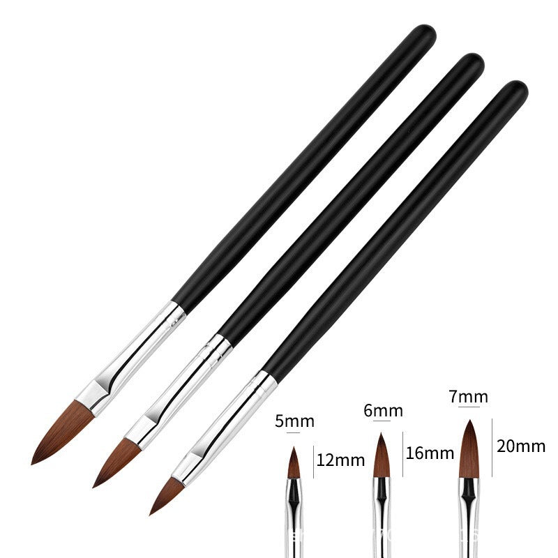 3Pcs Natural Bristles & Light Sturdy Crystal Body Nail Art Acrylic Brush Set Mask Queen Nepal