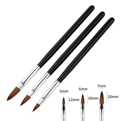 3Pcs Natural Bristles & Light Sturdy Crystal Body Nail Art Acrylic Brush Set Mask Queen Nepal