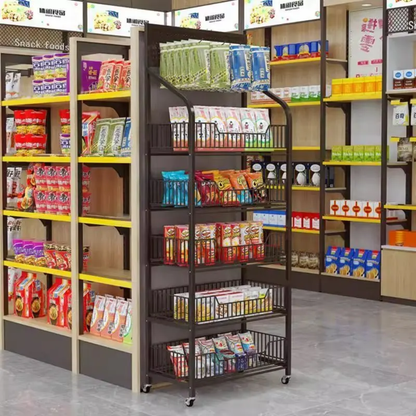 Multi-Tier Retail Display Rack with Wheels & Hooks — Store Checkout Merchandise Stand Mask Queen Nepal