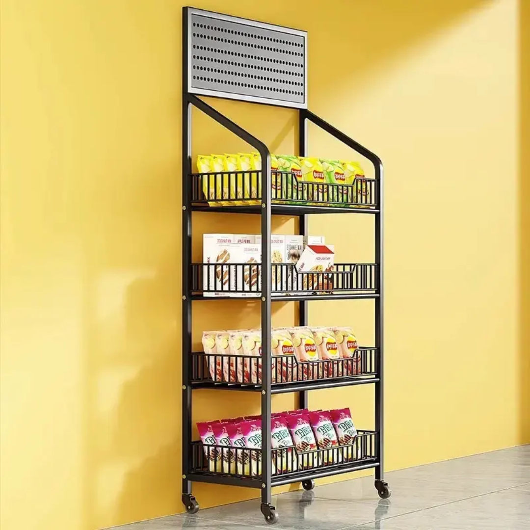 Multi-Tier Retail Display Rack with Wheels & Hooks — Store Checkout Merchandise Stand Mask Queen Nepal