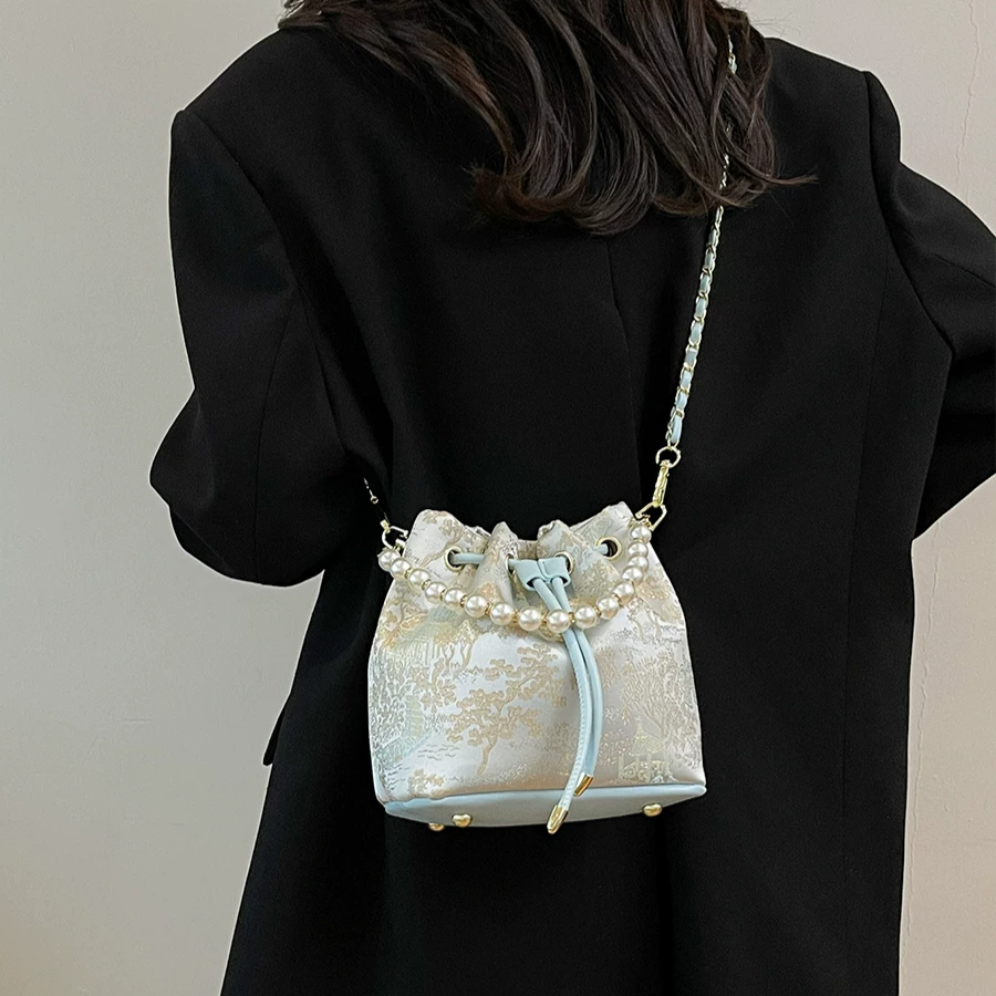 Chinese National Embroidered Pearl Bucket Women's Bag Easy Beauty Nepal