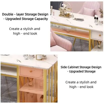 Ins Style Marble Grain Manicure Table Golden Frame with Drawes 100cm Mask Queen Nepal