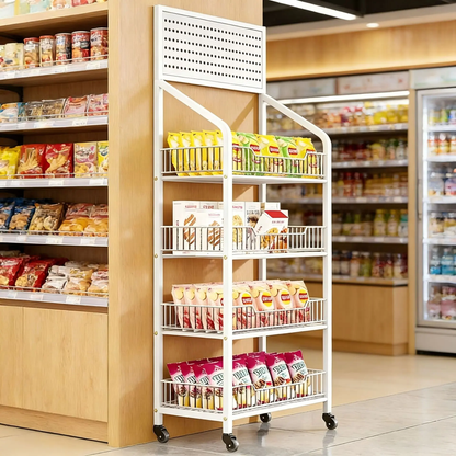 Multi-Tier Retail Display Rack with Wheels & Hooks — Store Checkout Merchandise Stand Mask Queen Nepal