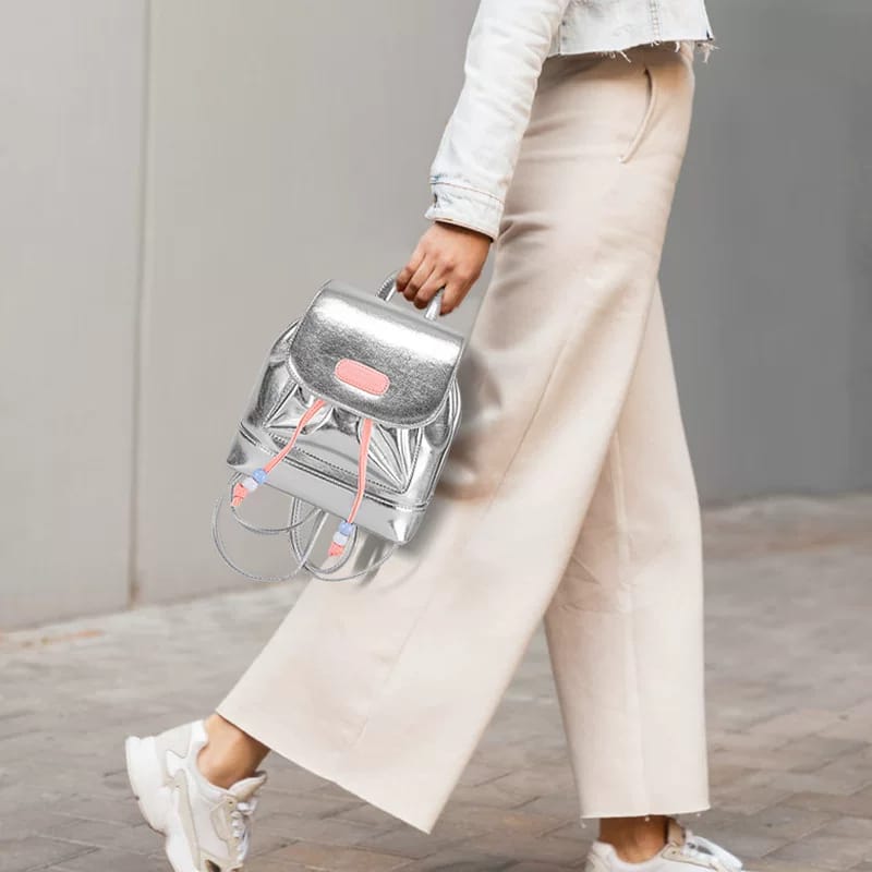 GUDIOR Silver Drawstring Backpack Shoulder Bag Easy Beauty Nepal