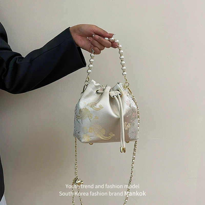 Chinese National Embroidered Pearl Bucket Women's Bag Easy Beauty Nepal