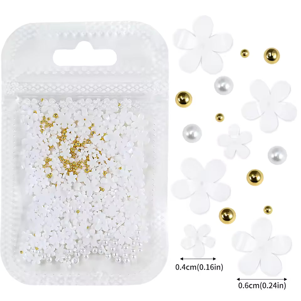 Flower Nail Art Rhinestones 3D Mixed Pearl Gold Beads Mask Queen Nepal
