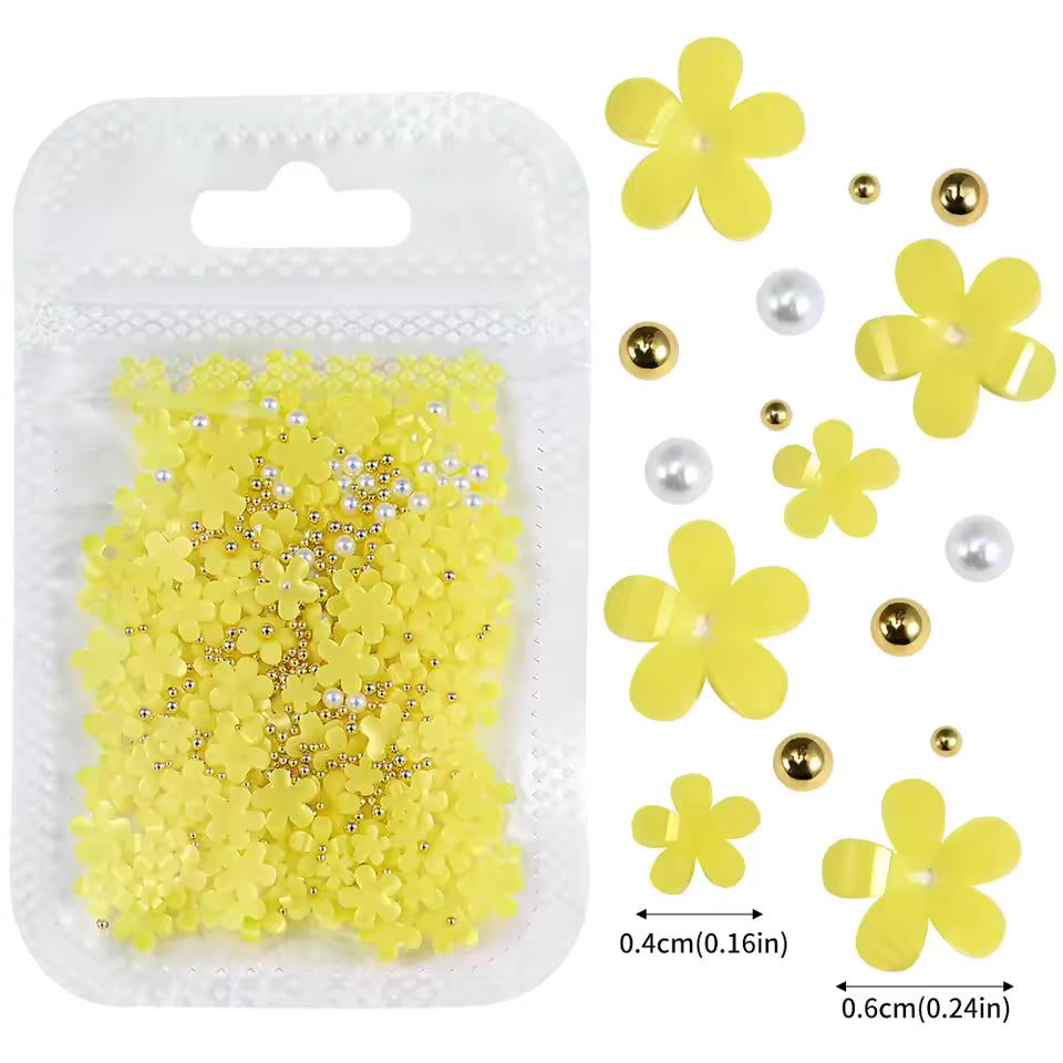 Flower Nail Art Rhinestones 3D Mixed Pearl Gold Beads Mask Queen Nepal